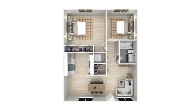 Two bedroom / One bath 14 floor plan